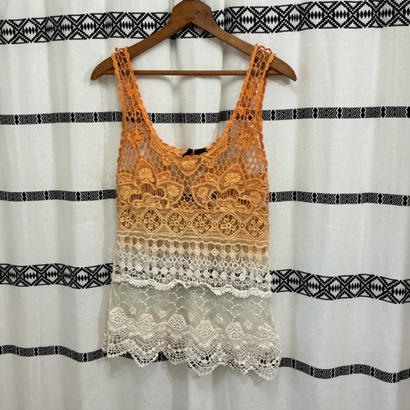 Heart n Crush Y2K Crochet Lace Tank Top Small Ombre Boho Festival Beach Layer - Picture 1 of 5